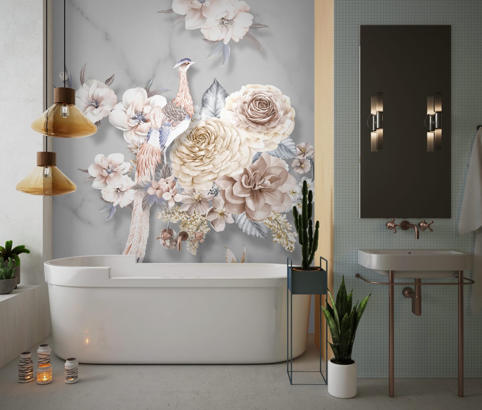 Fototapeta kvetinový aranžmán s pávom