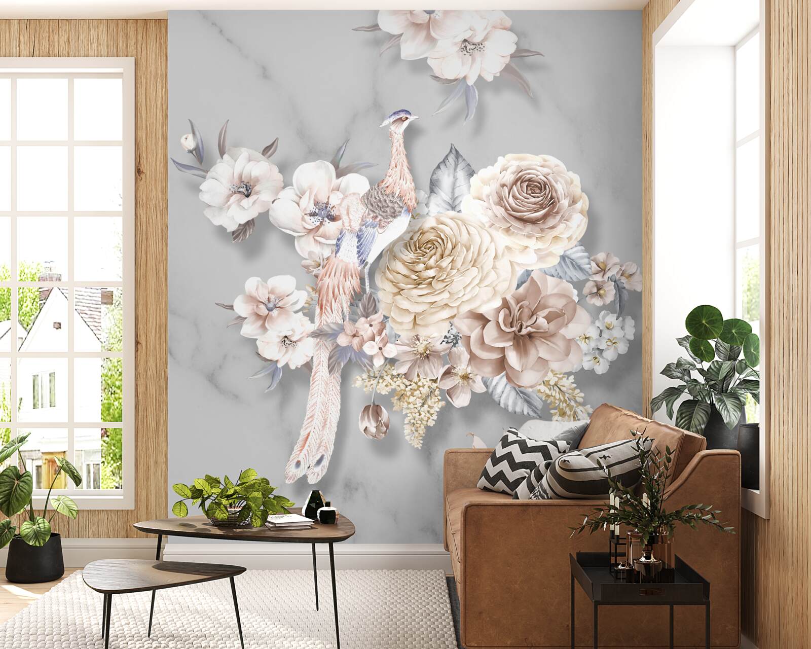 Fototapeta kvetinový aranžmán s pávom