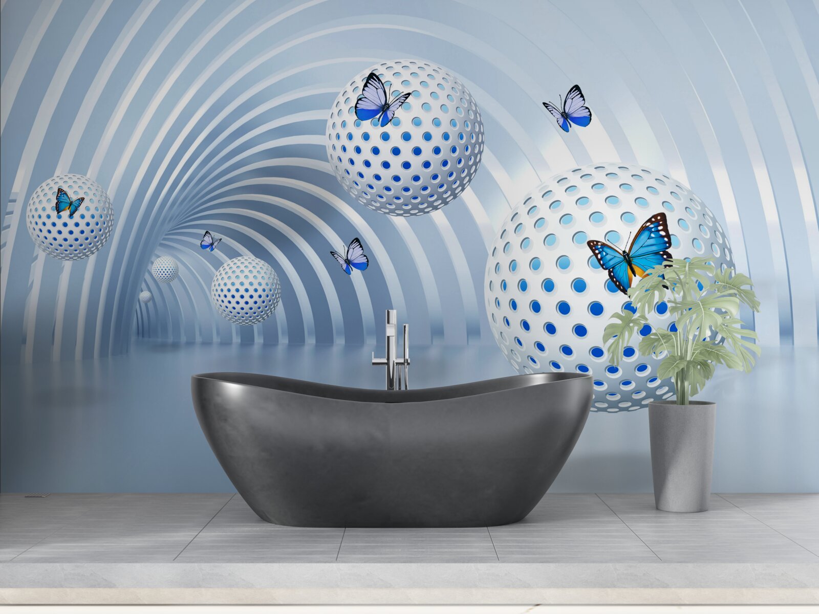 Fototapeta gule visiace vo vzduchu vo vnútri tunela