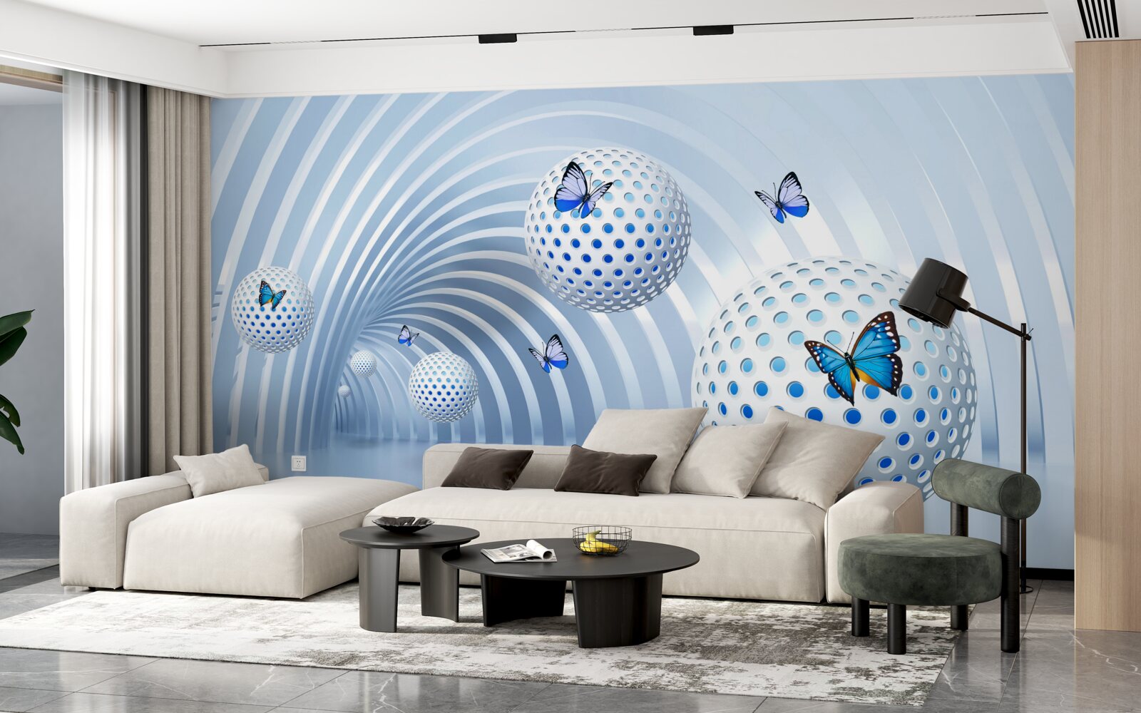 Fototapeta gule visiace vo vzduchu vo vnútri tunela