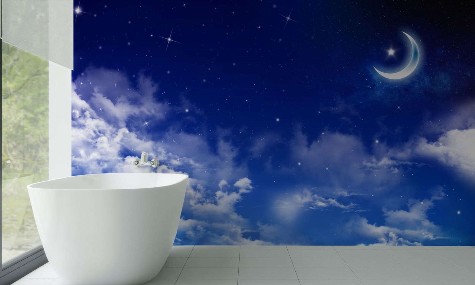 Fototapeta noc pod mesiacom a blikajúcimi hviezdami