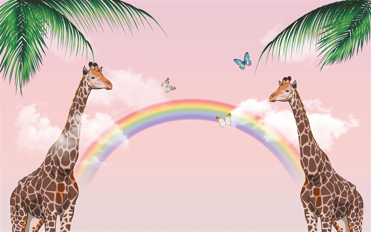 Fototapeta dve žirafy sledujúce dúhu
