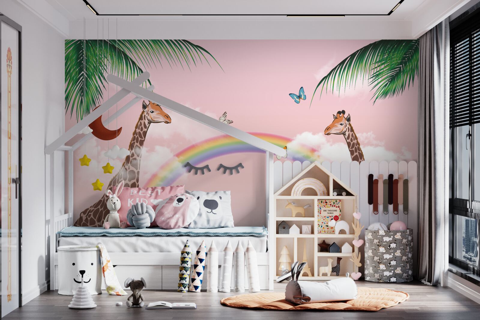 Fototapeta dve žirafy sledujúce dúhu