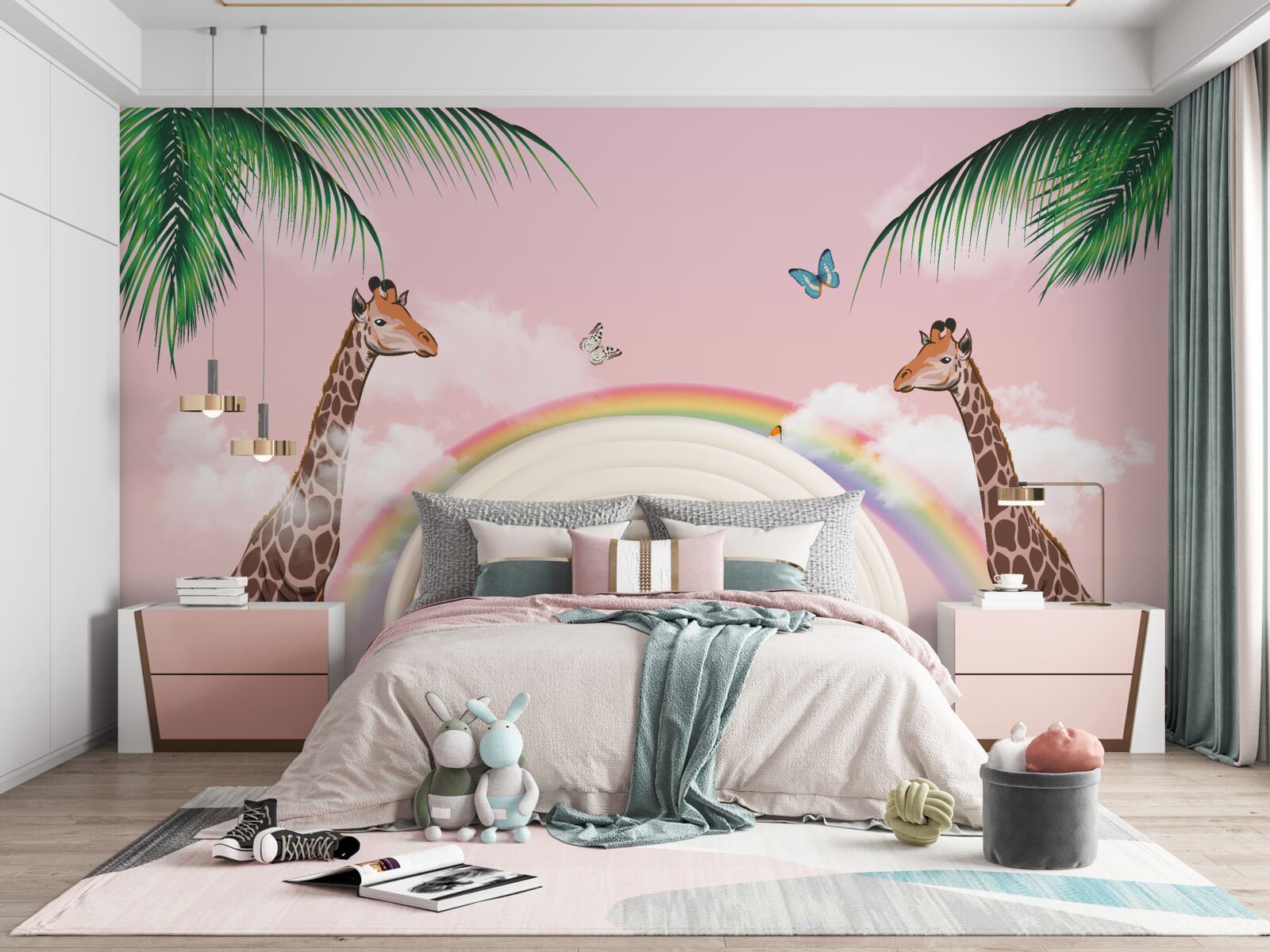 Fototapeta dve žirafy sledujúce dúhu