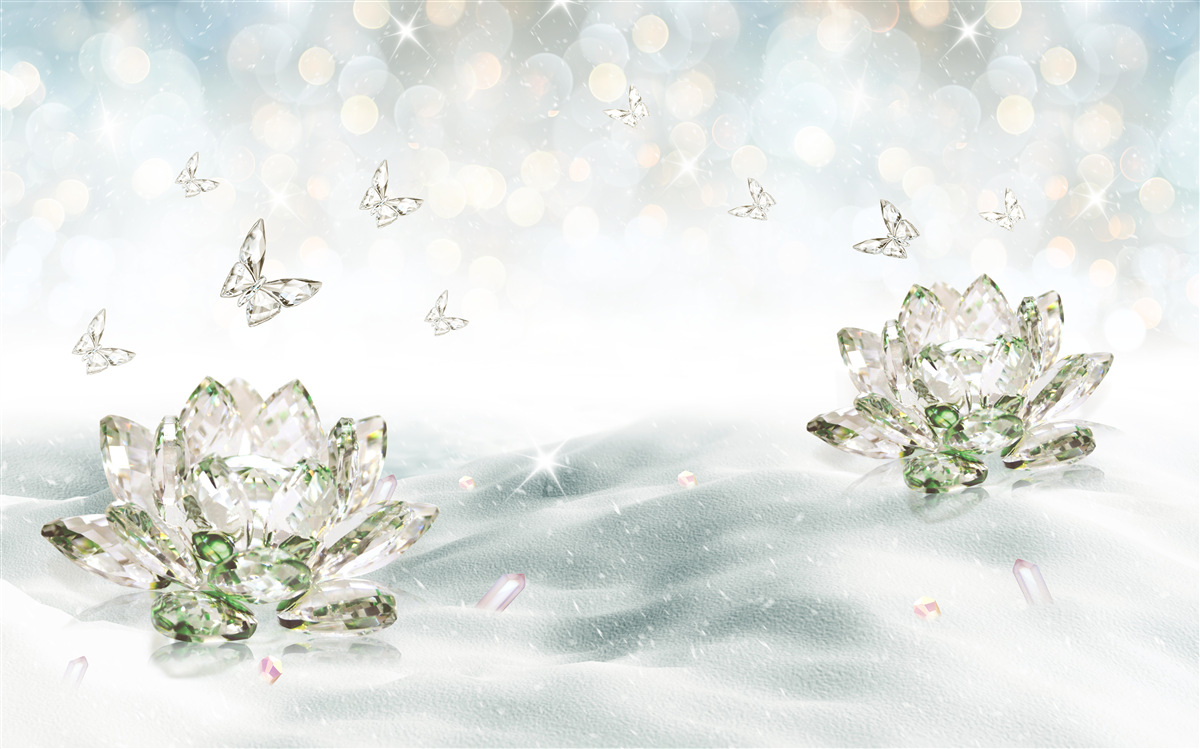 Fototapeta kvety a motýle vyrobené zo skla