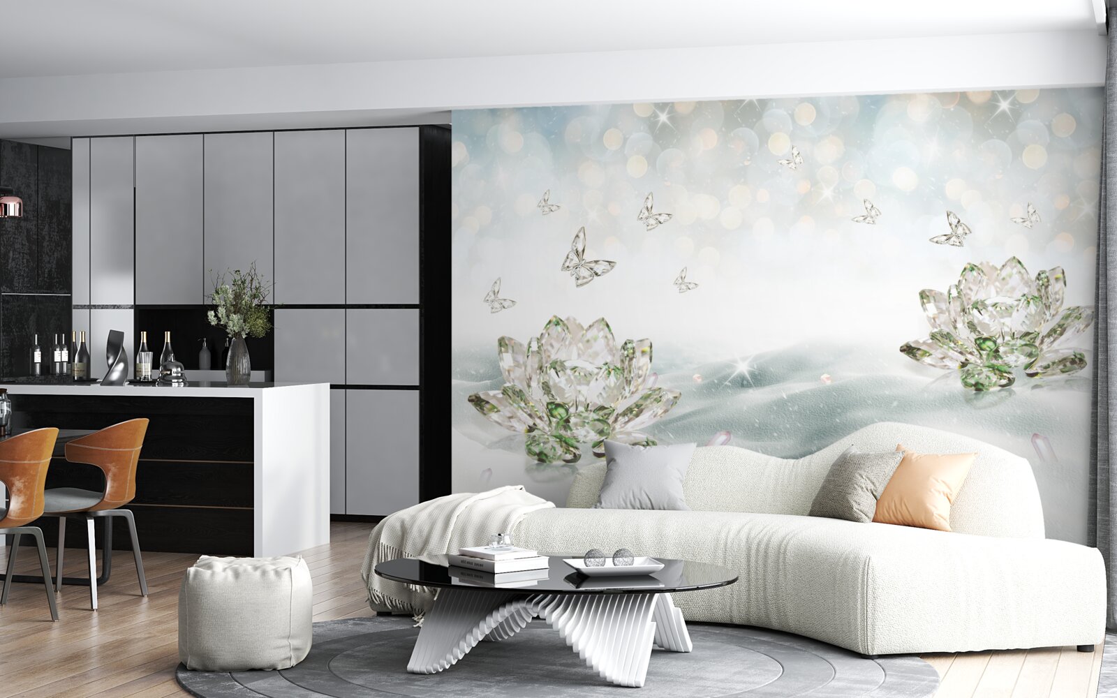 Fototapeta kvety a motýle vyrobené zo skla