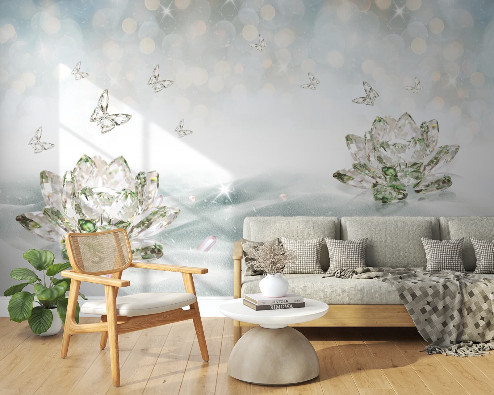 Fototapeta kvety a motýle vyrobené zo skla