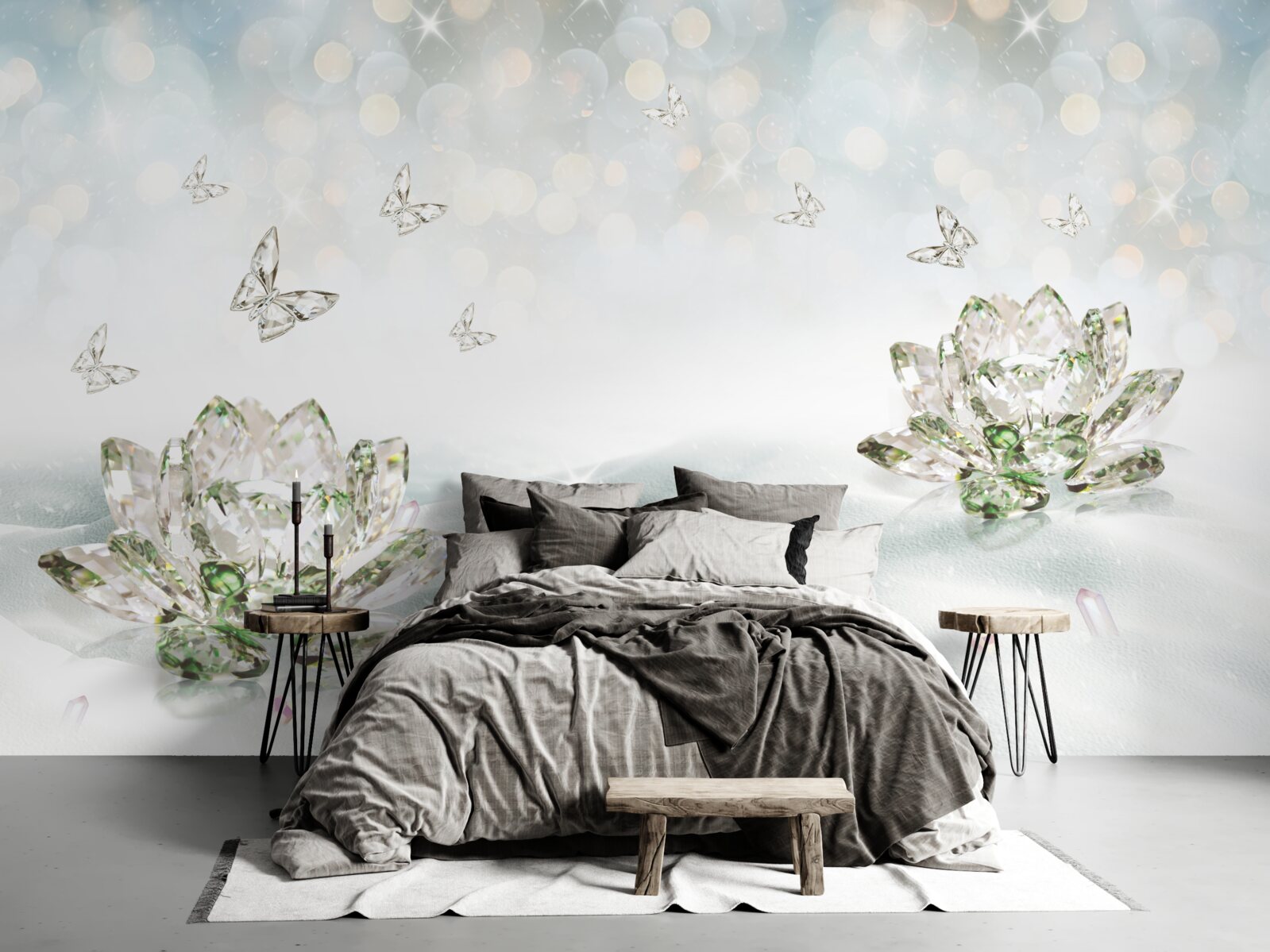 Fototapeta kvety a motýle vyrobené zo skla