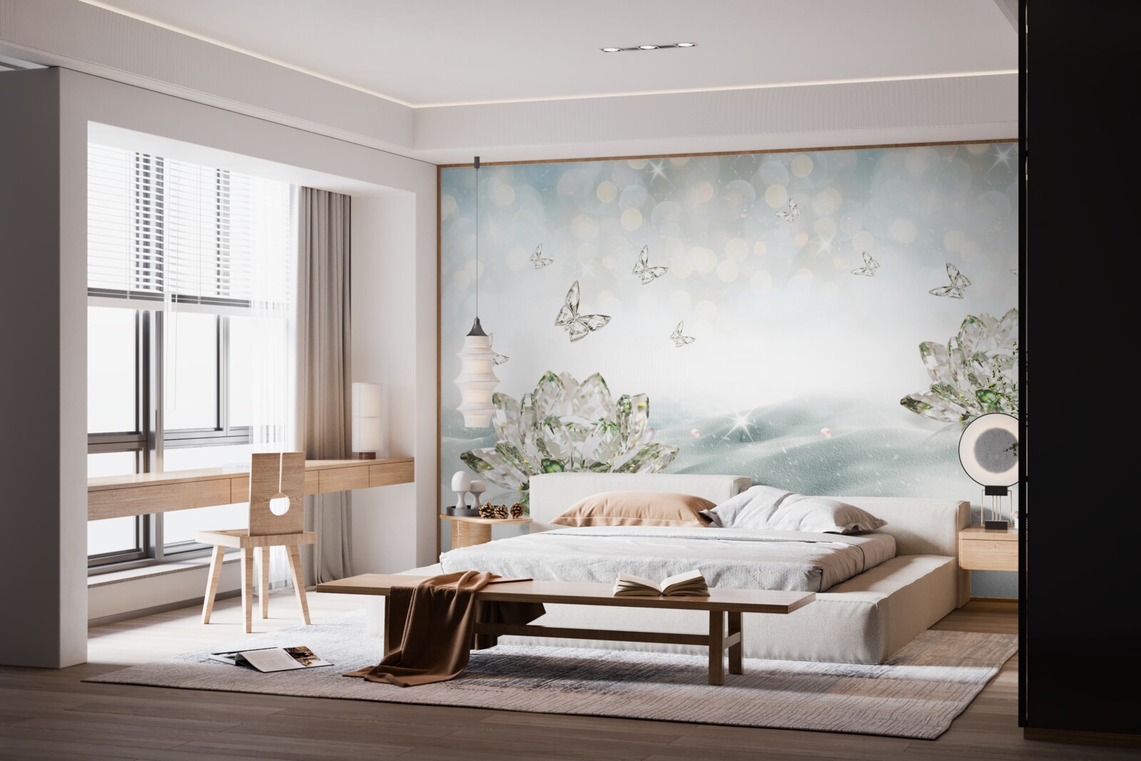 Fototapeta kvety a motýle vyrobené zo skla