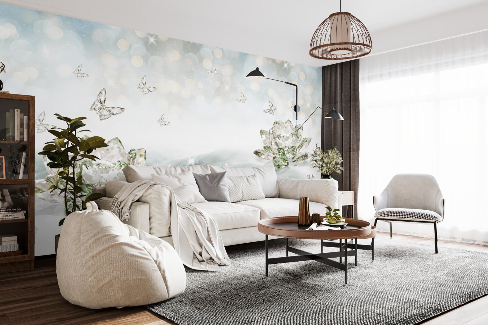 Fototapeta kvety a motýle vyrobené zo skla