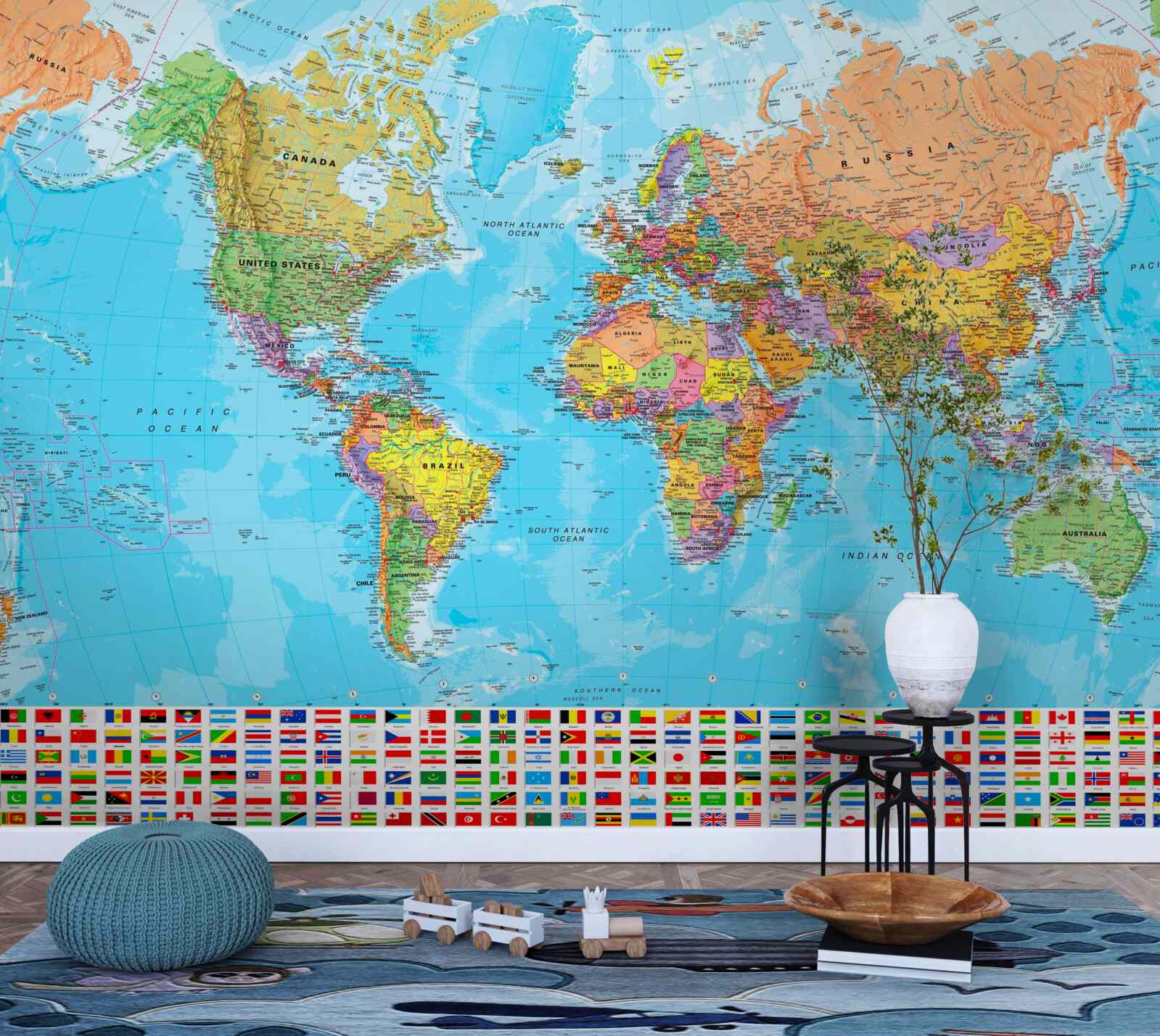 Fototapeta mapa sveta s vlajkami krajín