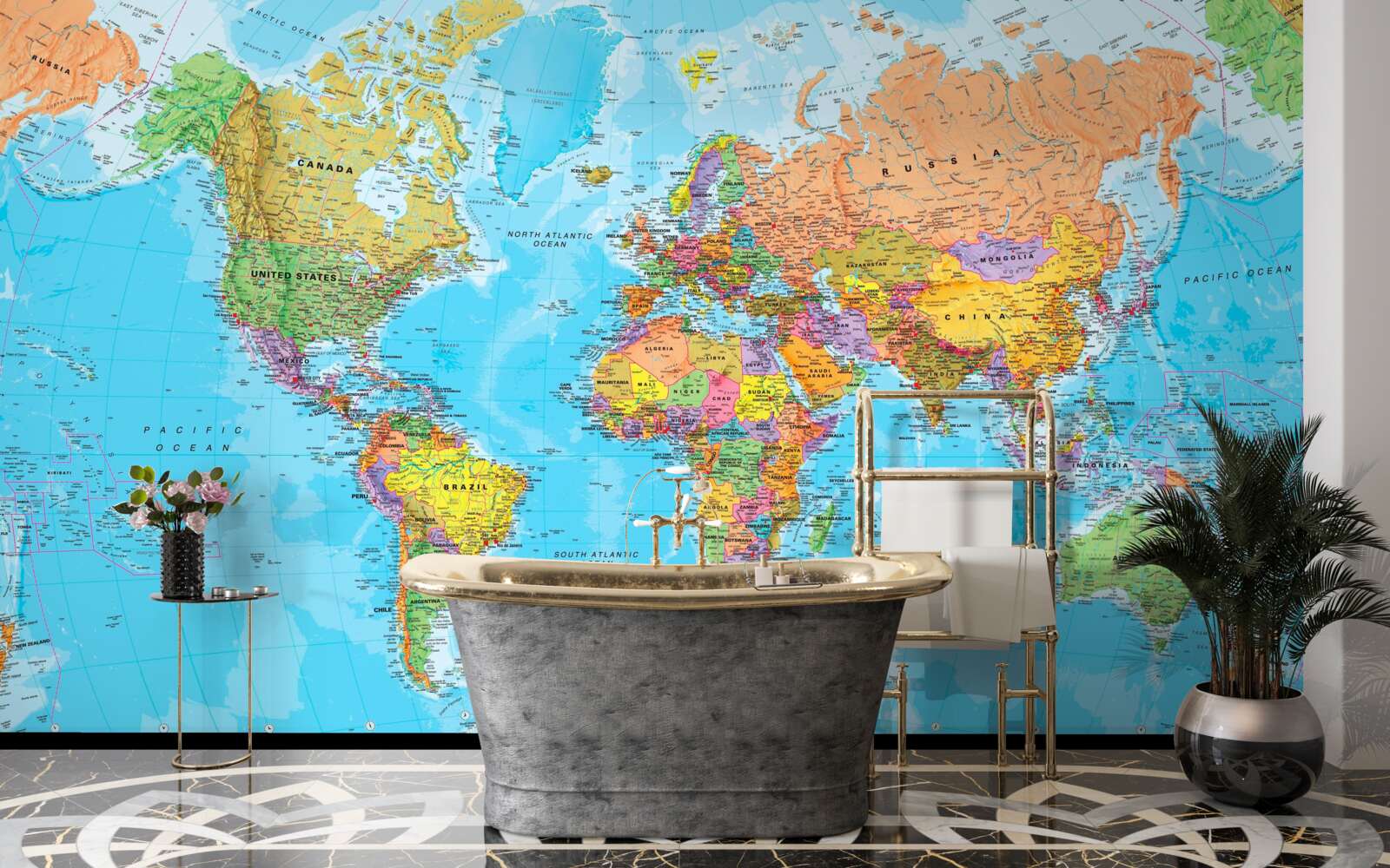 Fototapeta mapa sveta s vlajkami krajín