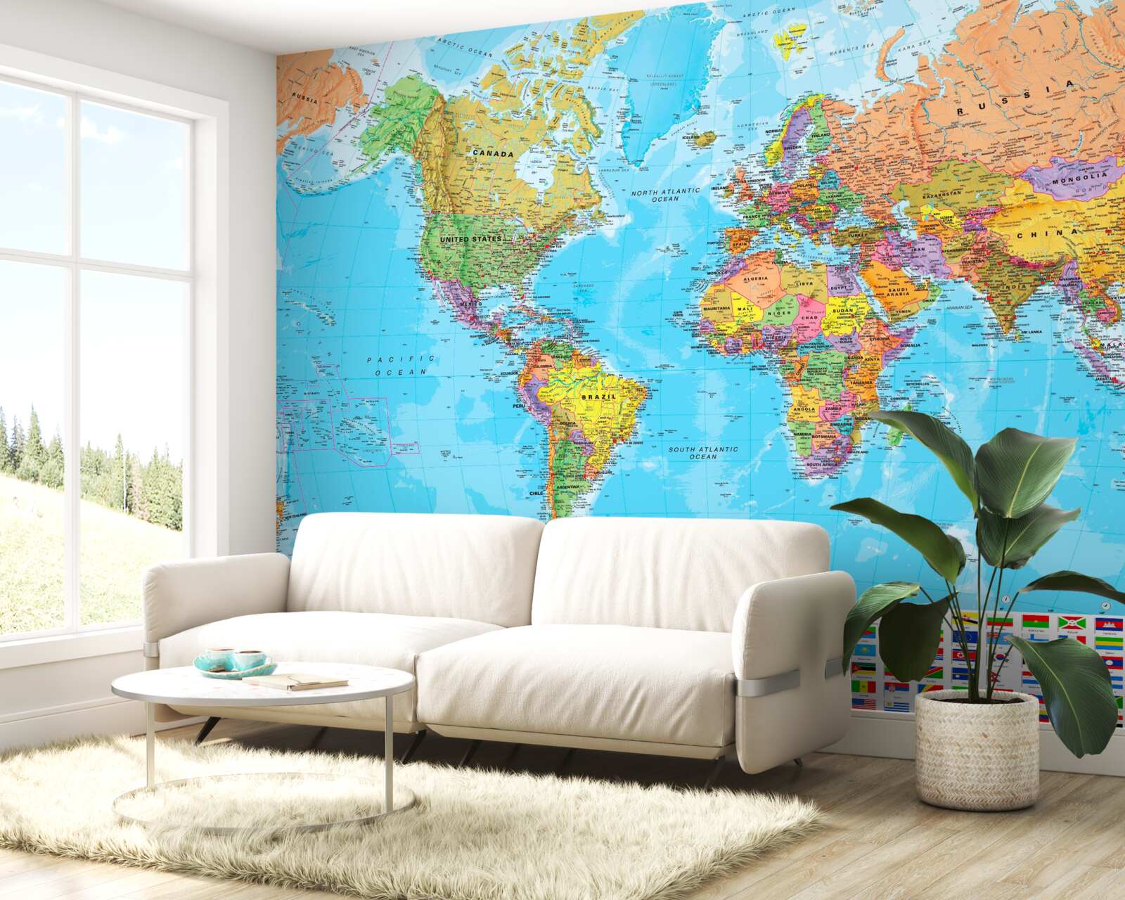 Fototapeta mapa sveta s vlajkami krajín