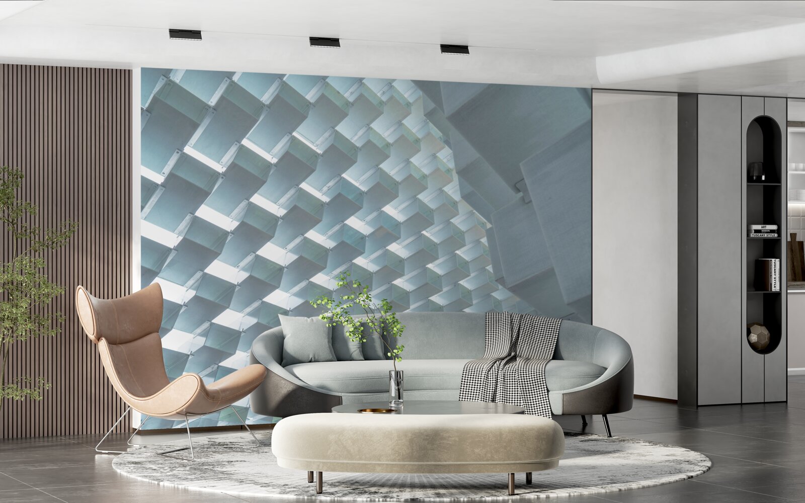 Fototapeta Stena s plávajúcimi obdĺžnikmi v 3D