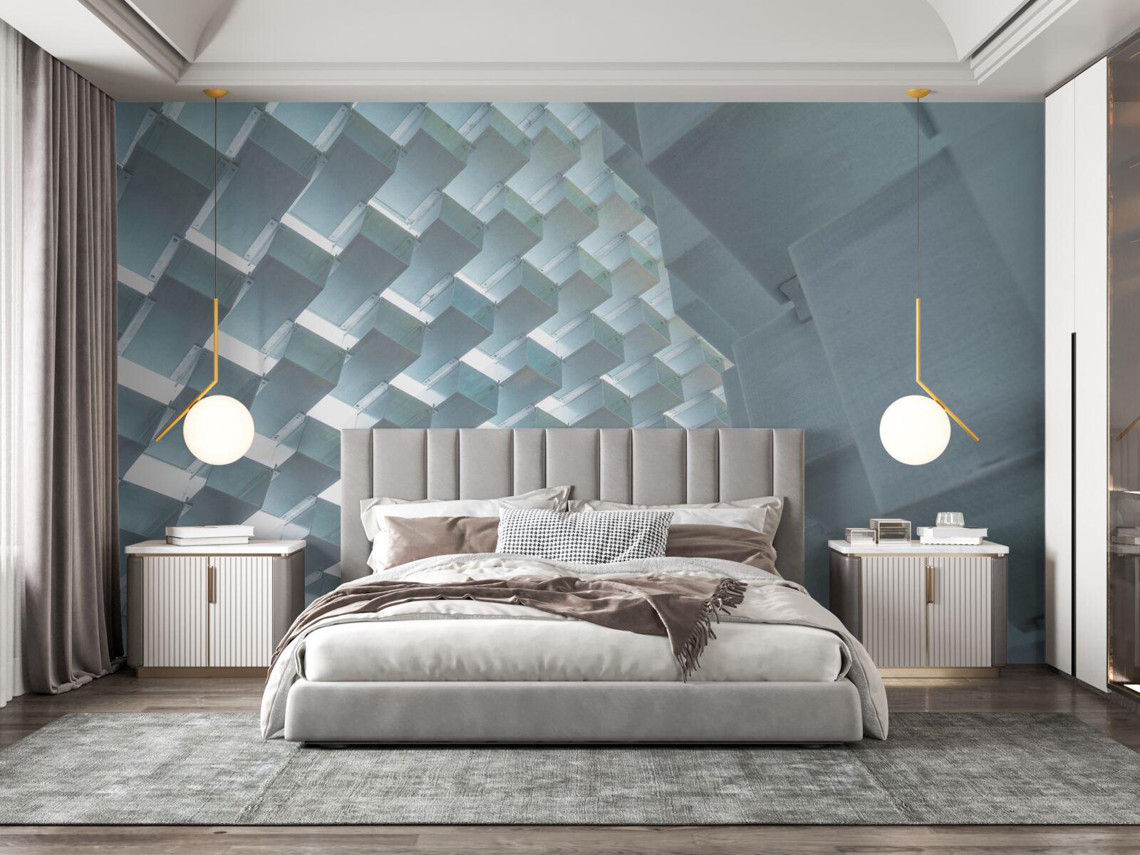 Fototapeta Stena s plávajúcimi obdĺžnikmi v 3D