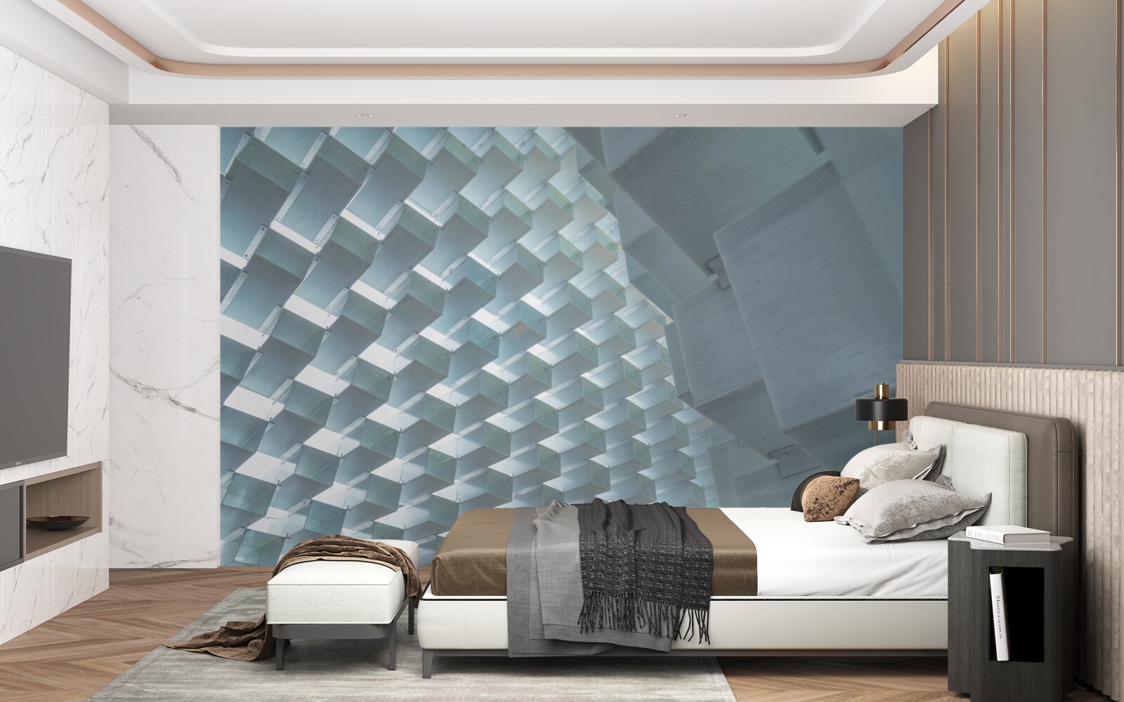 Fototapeta Stena s plávajúcimi obdĺžnikmi v 3D