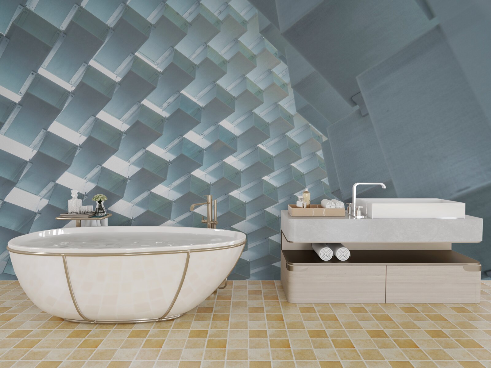 Fototapeta Stena s plávajúcimi obdĺžnikmi v 3D