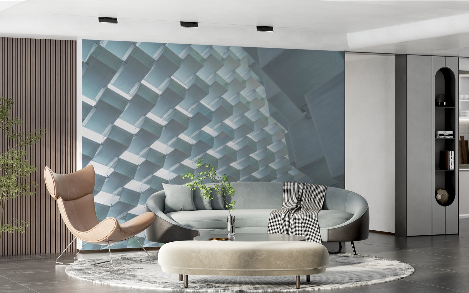 Fototapeta Stena s plávajúcimi obdĺžnikmi v 3D