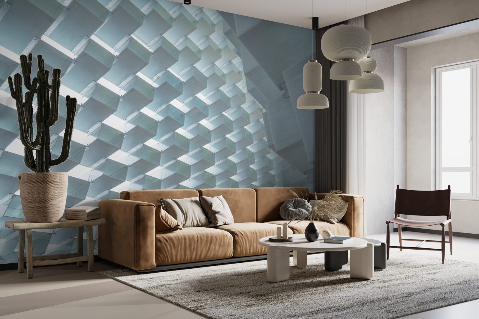 Fototapeta Stena s plávajúcimi obdĺžnikmi v 3D