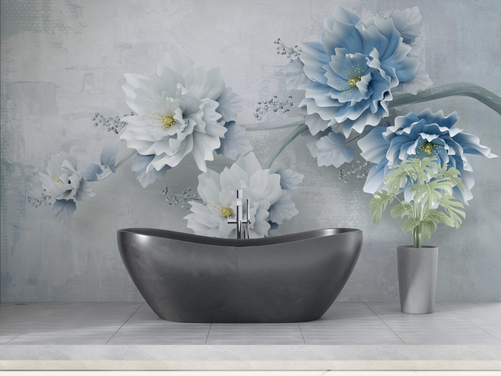 Fototapeta modré kvety v zamračenom dni