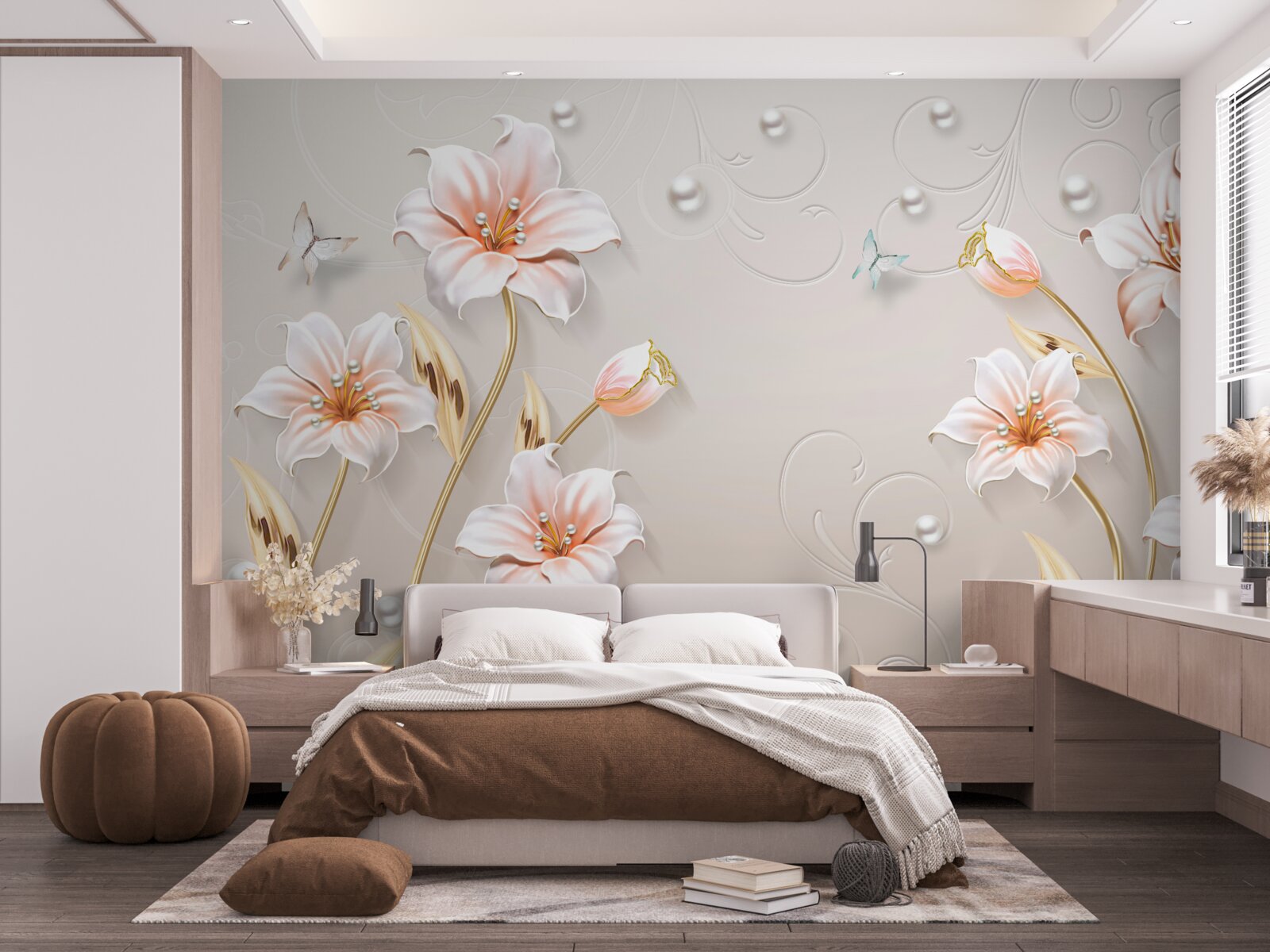 Fototapeta kvety vyrobené z kovu a perlete