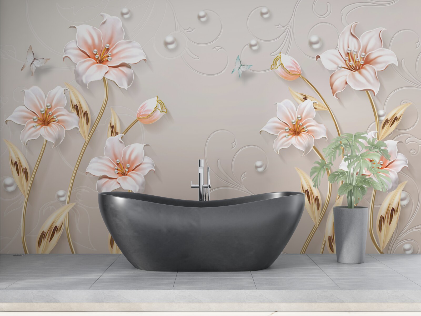 Fototapeta kvety vyrobené z kovu a perlete