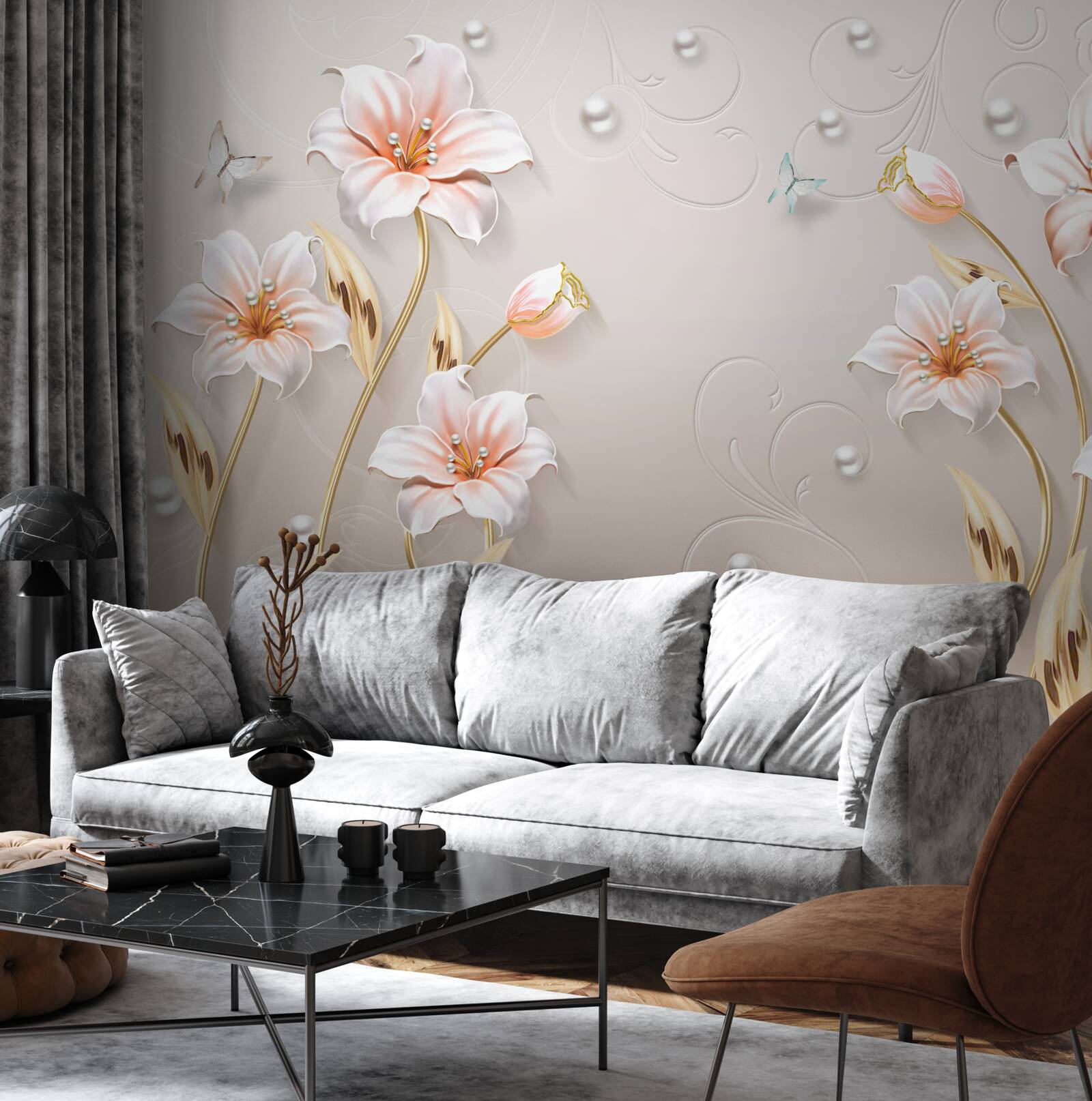 Fototapeta kvety vyrobené z kovu a perlete