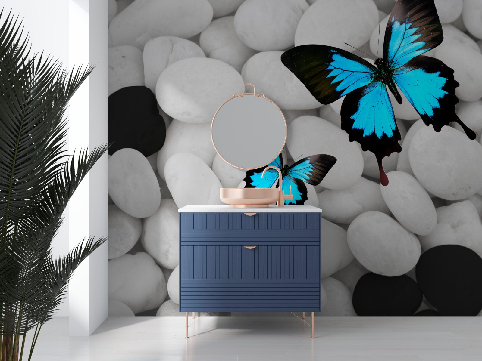 Fototapeta farebné motýle na svetlých kameňoch