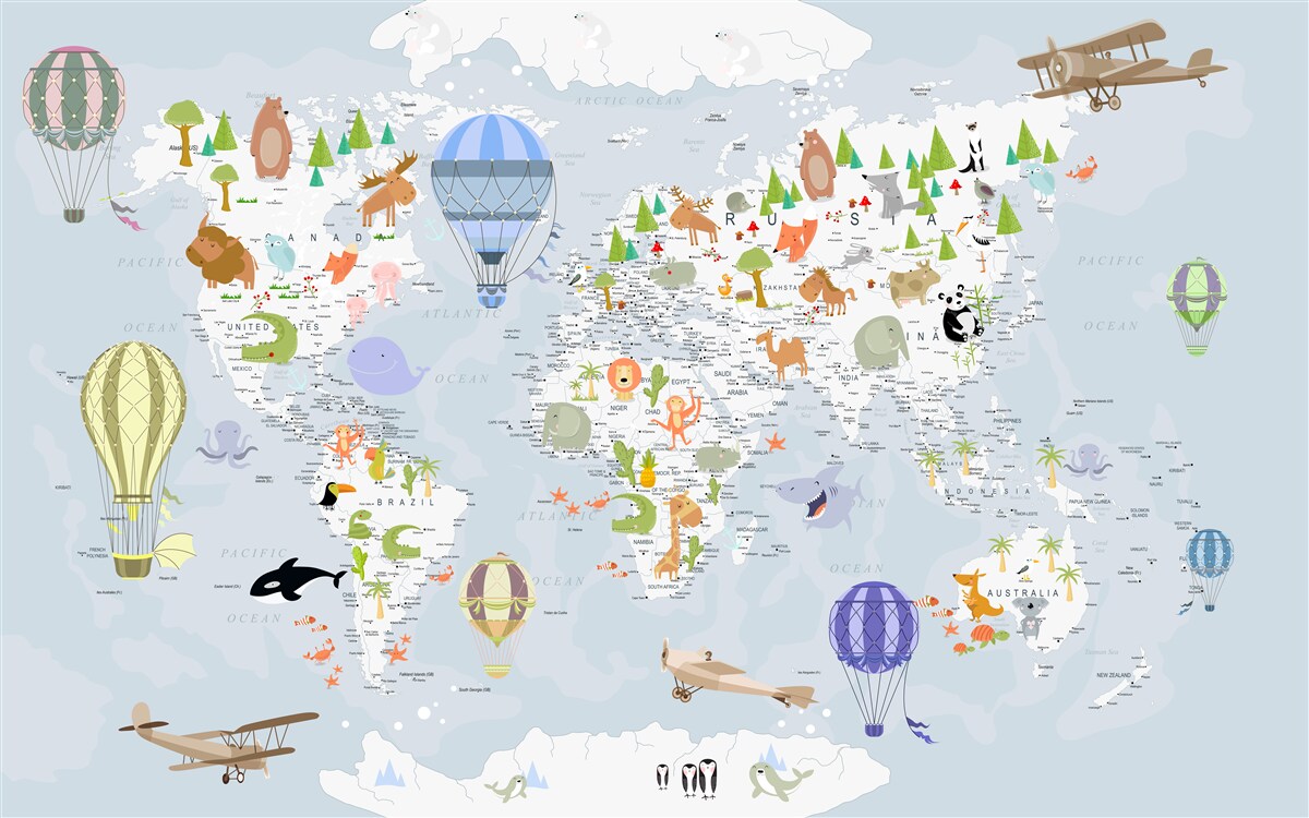 Fototapeta mapa sveta s balónmi