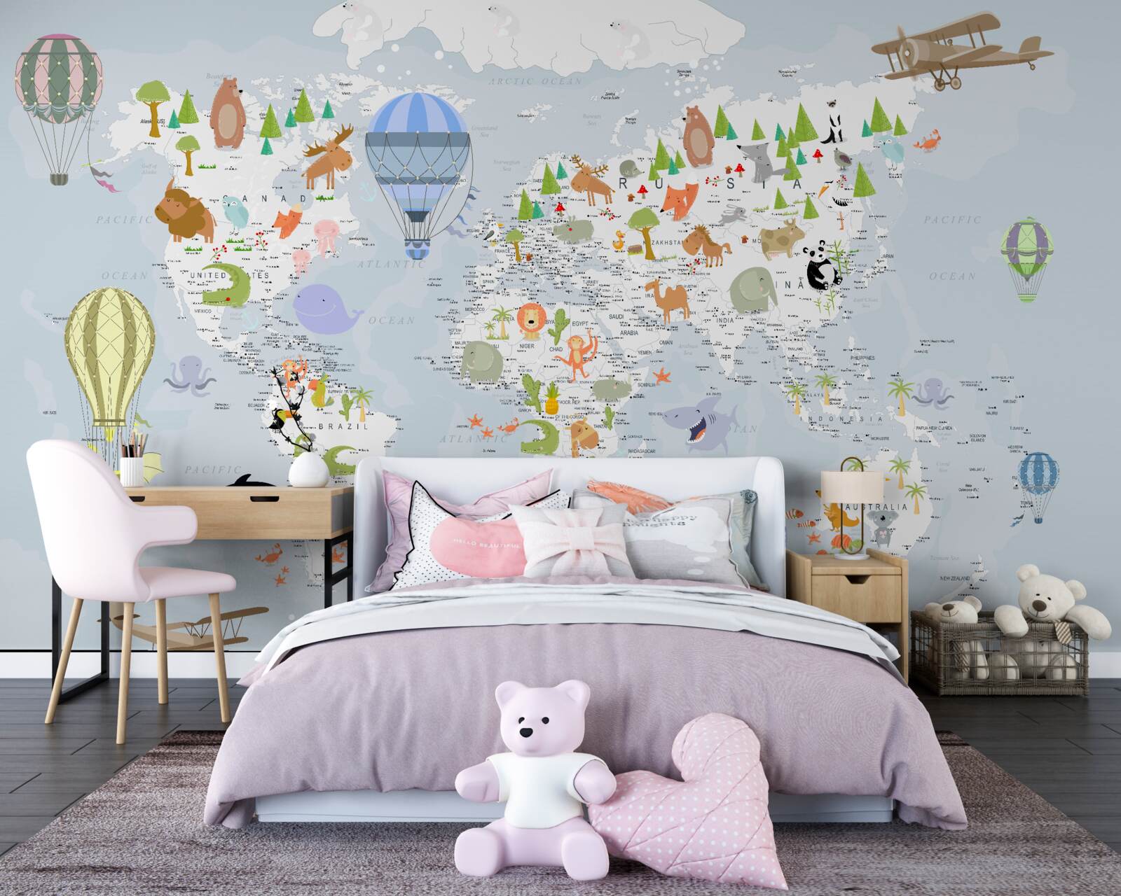 Fototapeta mapa sveta s balónmi