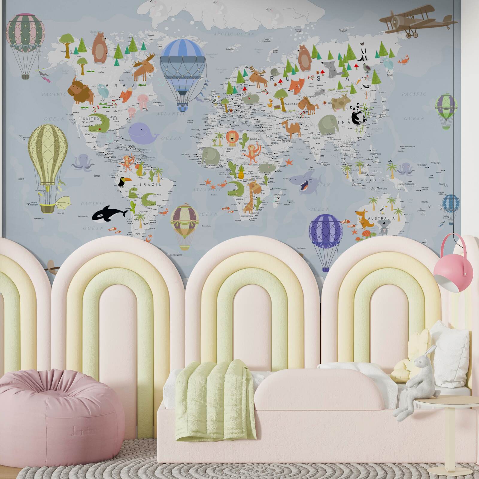 Fototapeta mapa sveta s balónmi