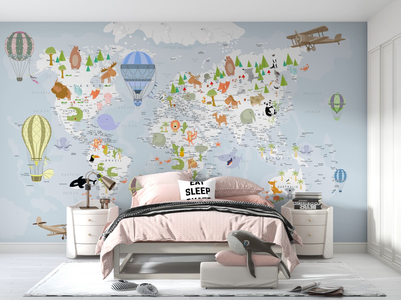 Fototapeta mapa sveta s balónmi