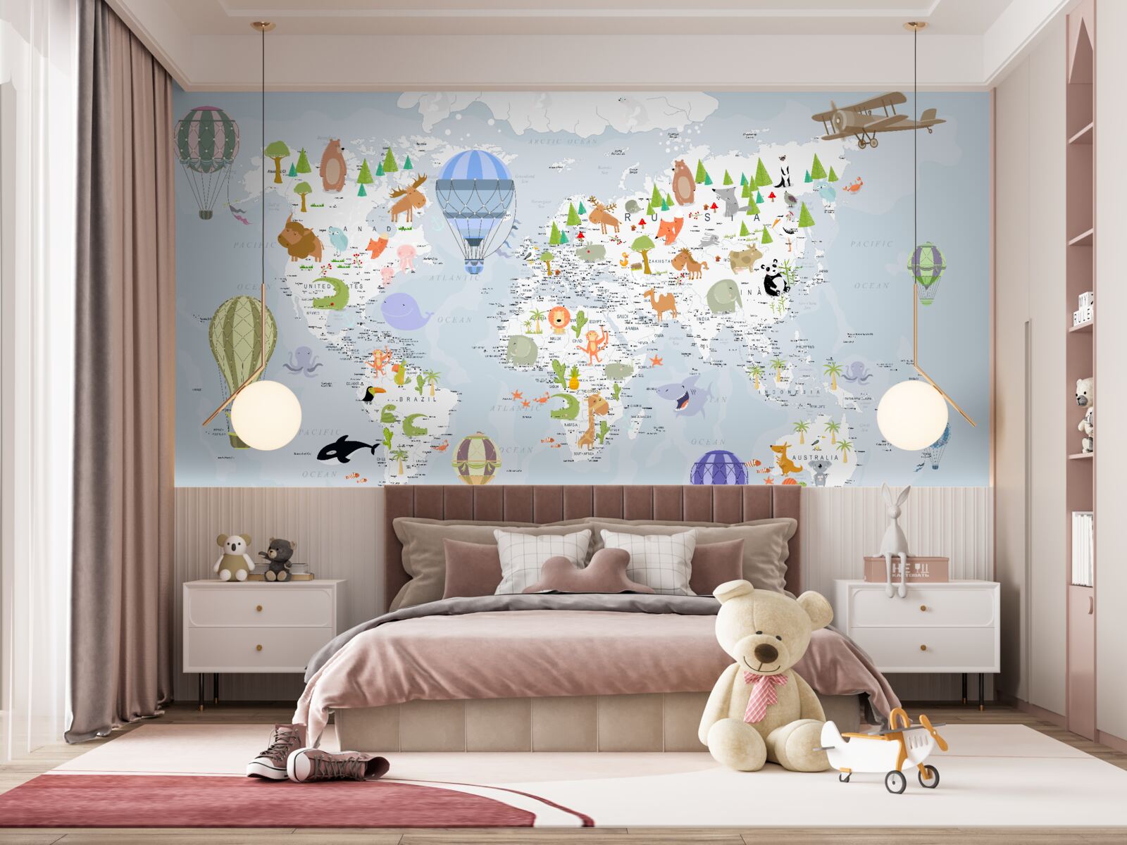 Fototapeta mapa sveta s balónmi