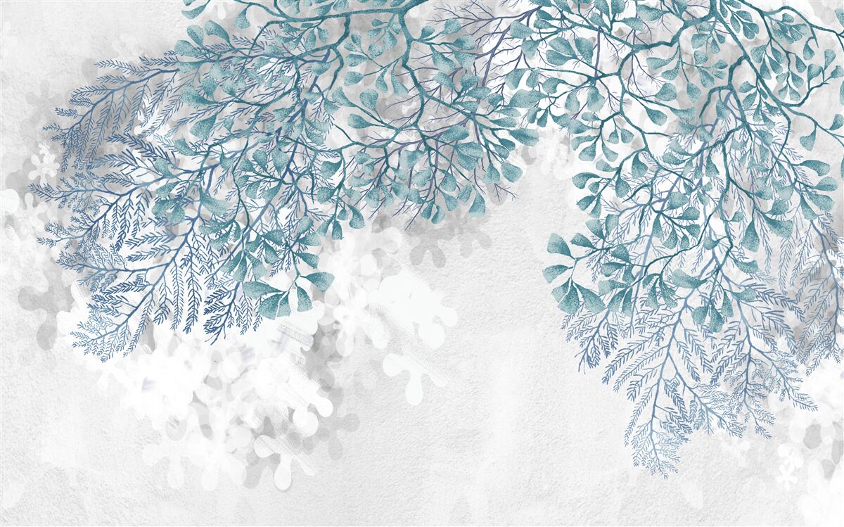 Fototapeta biele pozadie so zelenými listami