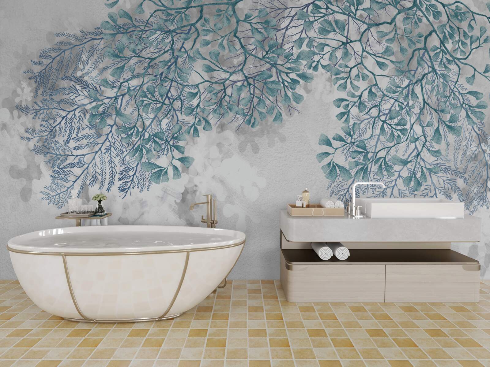 Fototapeta biele pozadie so zelenými listami