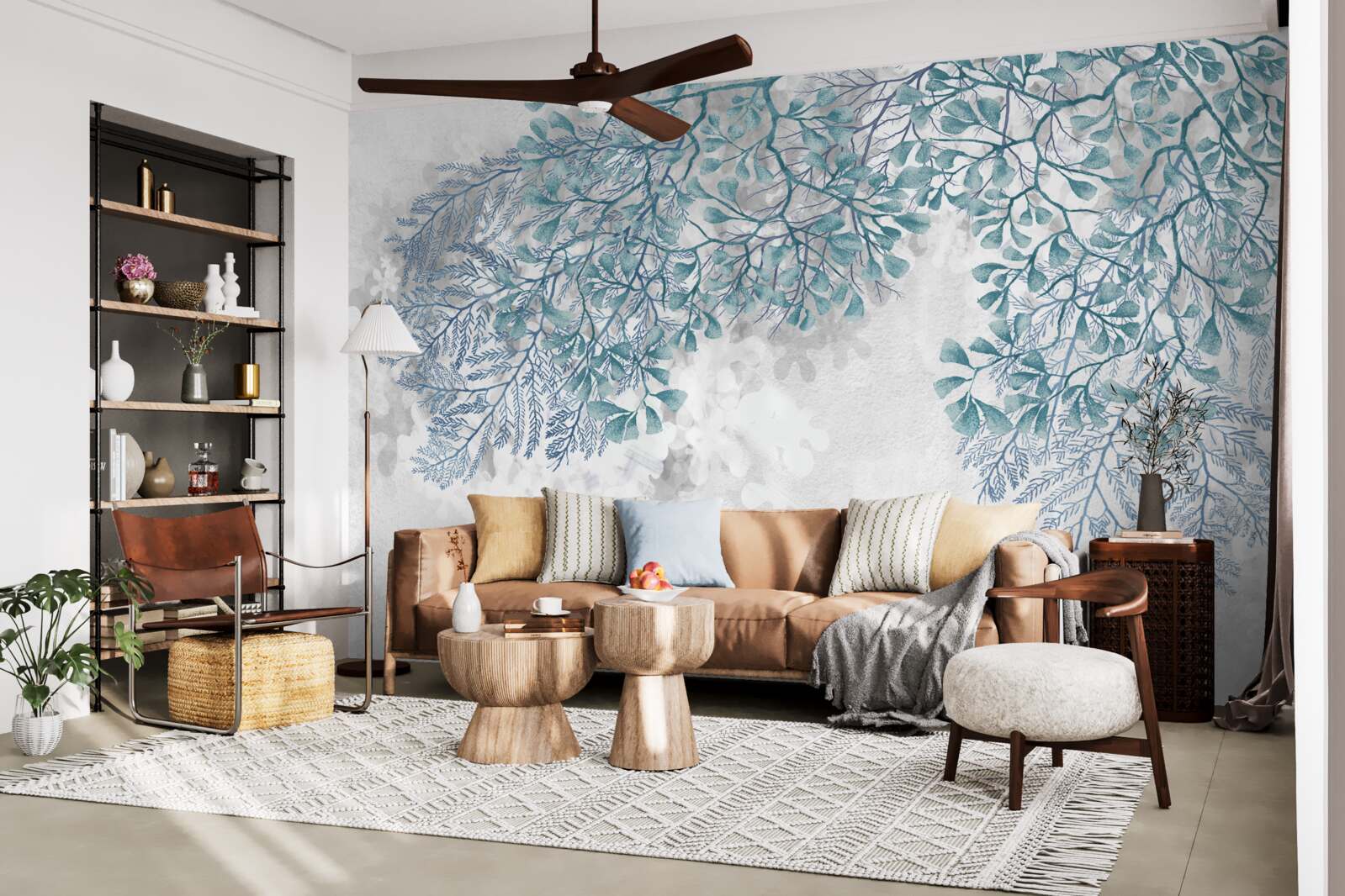 Fototapeta biele pozadie so zelenými listami