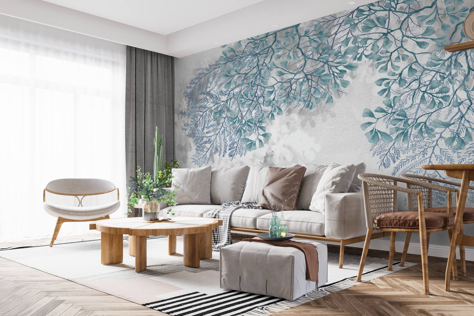 Fototapeta biele pozadie so zelenými listami