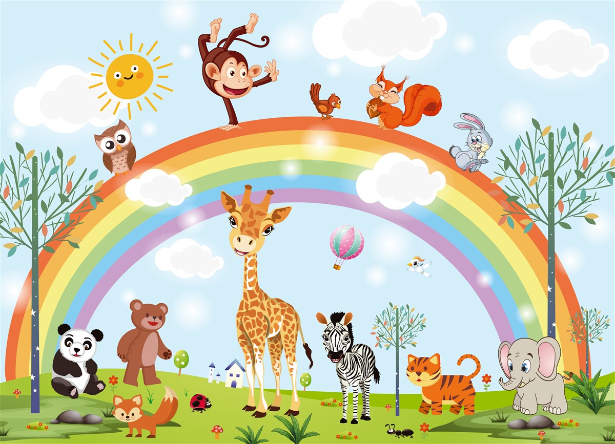 Fototapeta zvieratá sa zabávajú pozorovaním dúhy