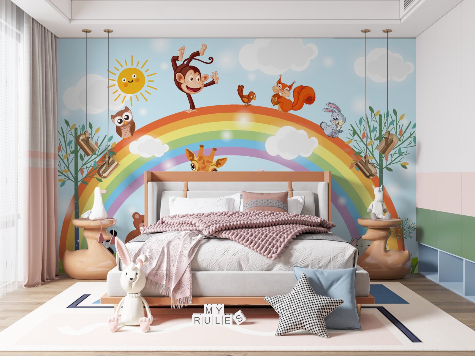 Fototapeta zvieratá sa zabávajú pozorovaním dúhy