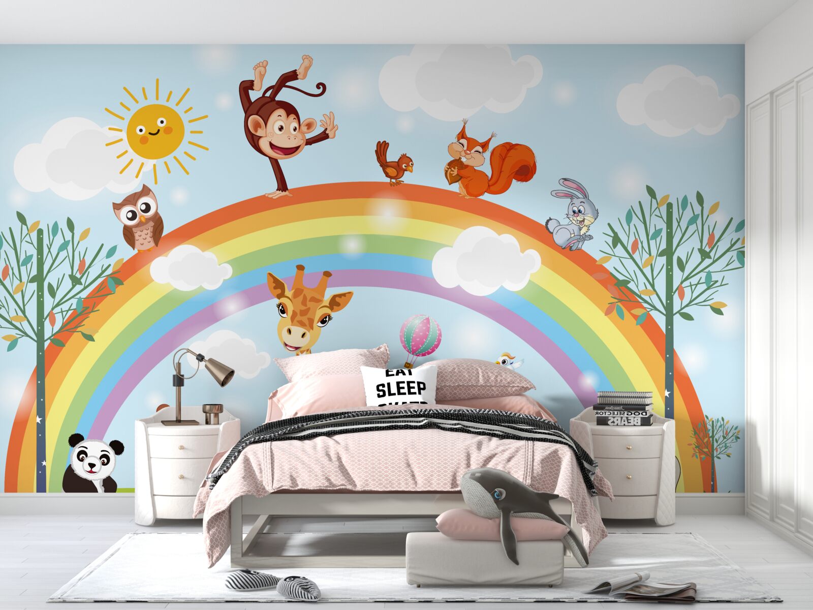 Fototapeta zvieratá sa zabávajú pozorovaním dúhy