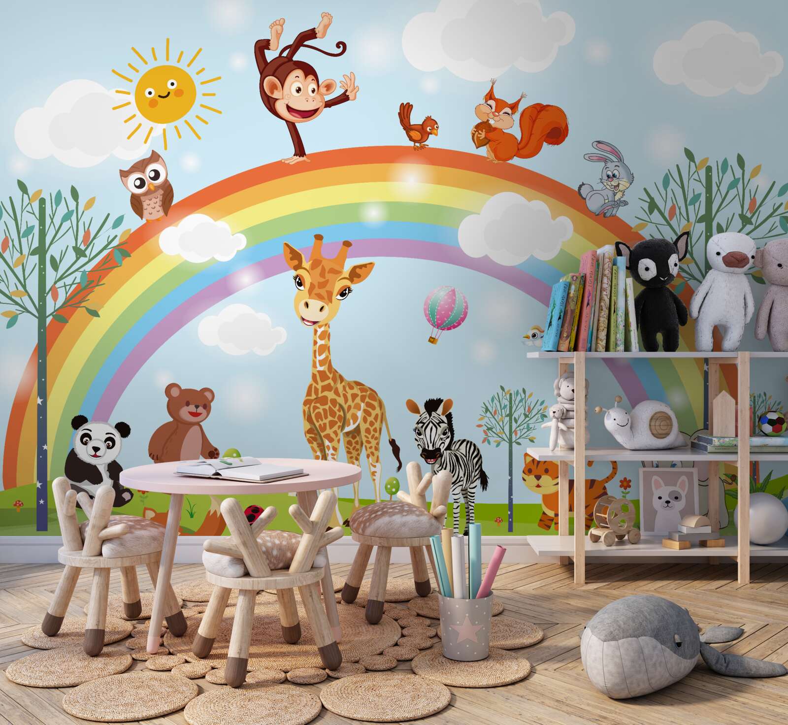 Fototapeta zvieratá sa zabávajú pozorovaním dúhy