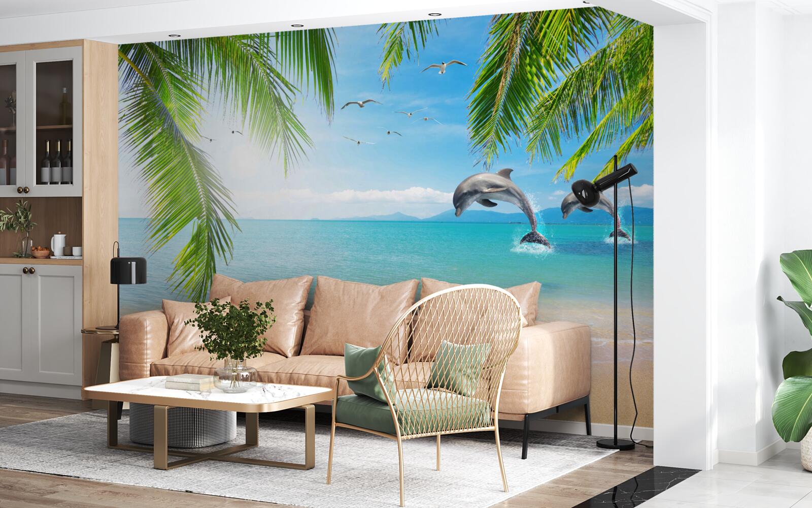 Fototapeta dva delfíny pri pobreží s azúrovou vodou