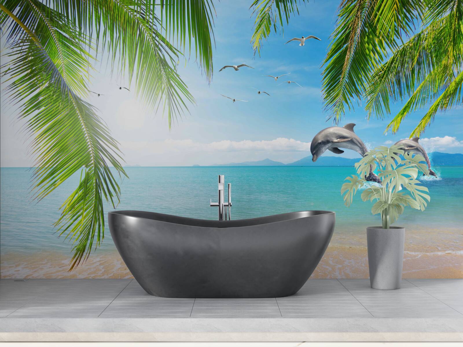 Fototapeta dva delfíny pri pobreží s azúrovou vodou