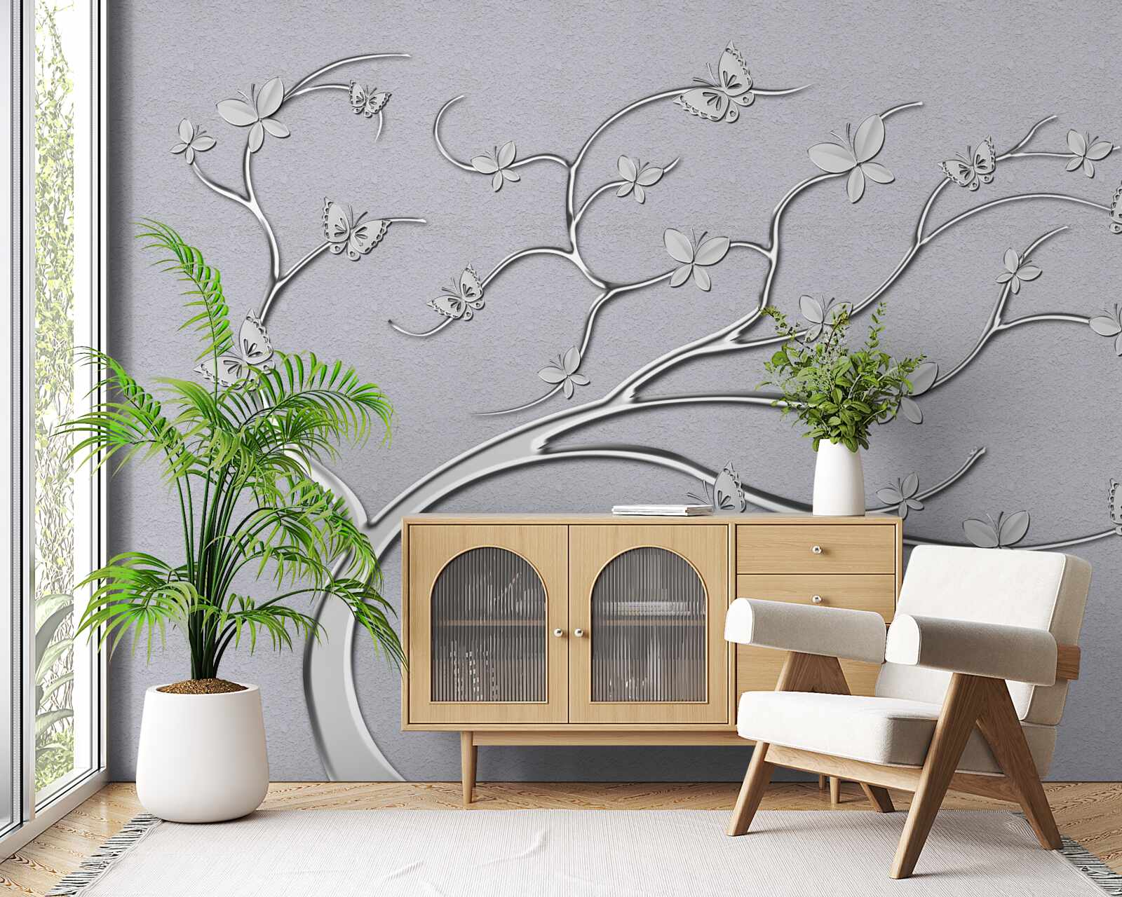 Fototapeta tenký strom s kovovými kvetmi