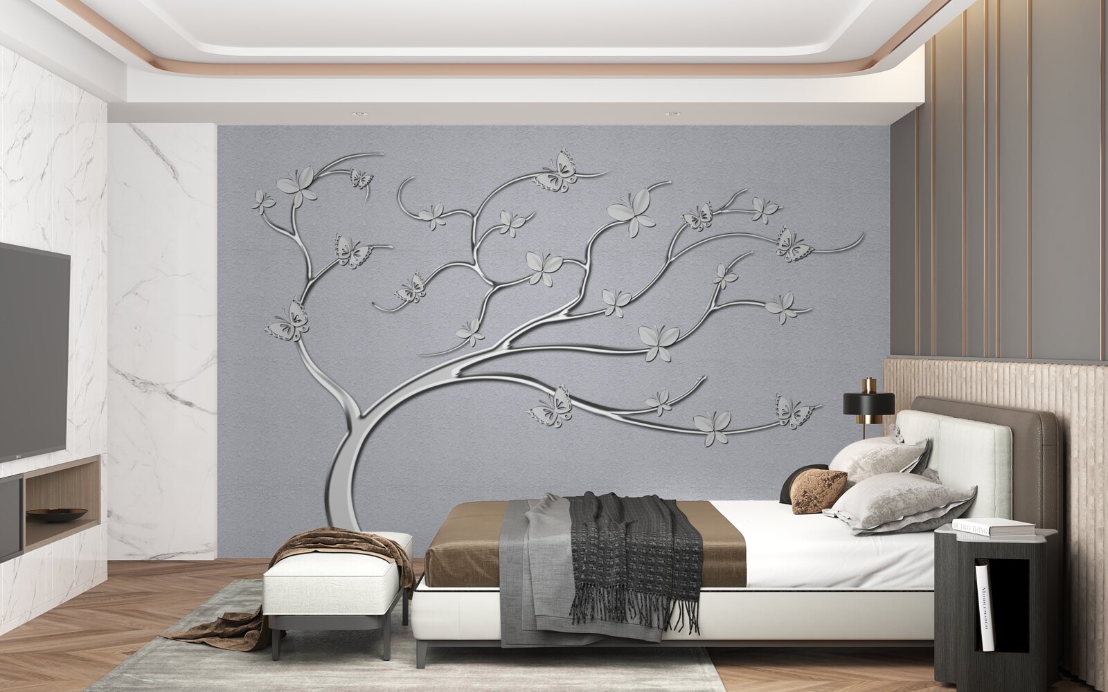 Fototapeta tenký strom s kovovými kvetmi