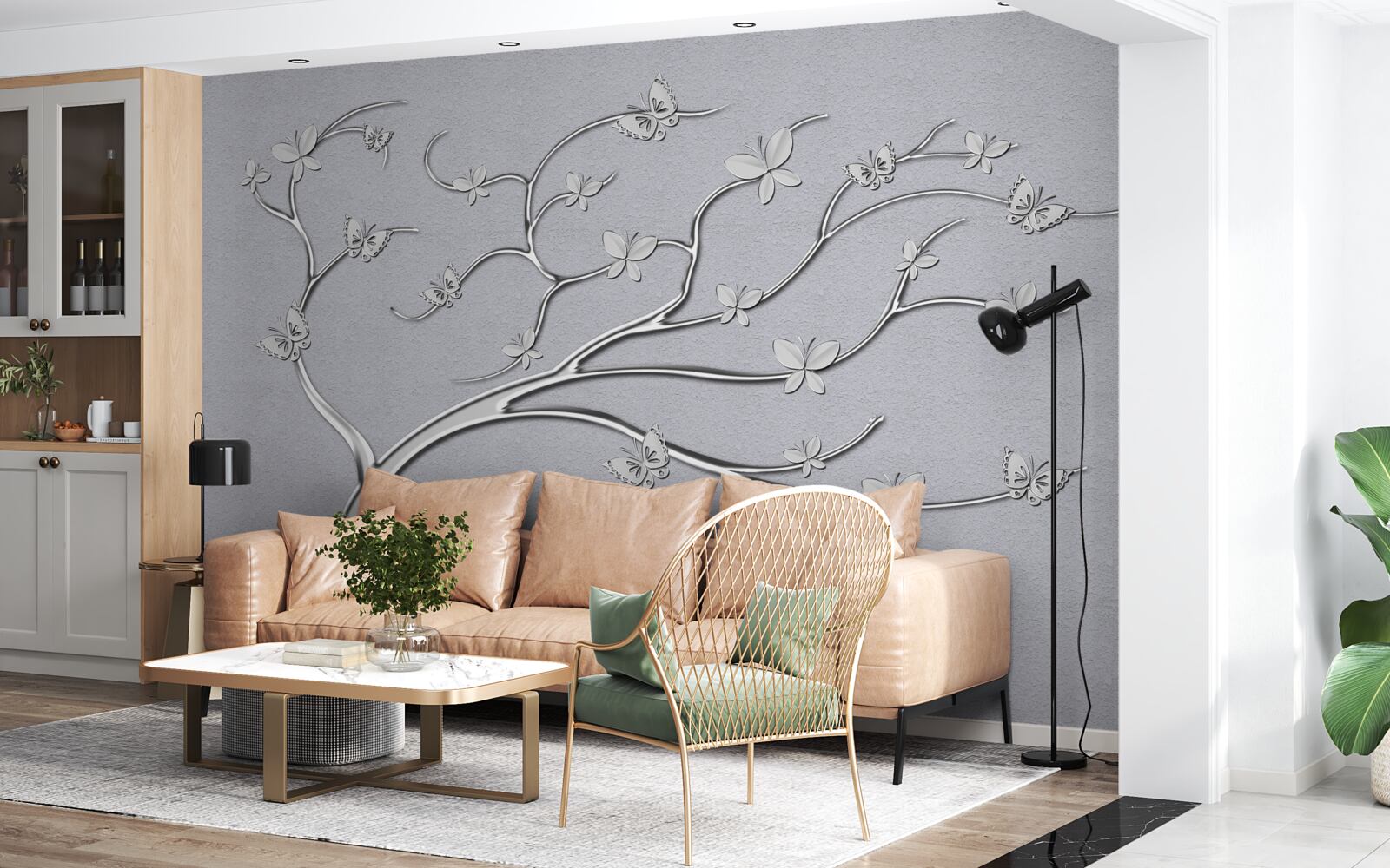 Fototapeta tenký strom s kovovými kvetmi