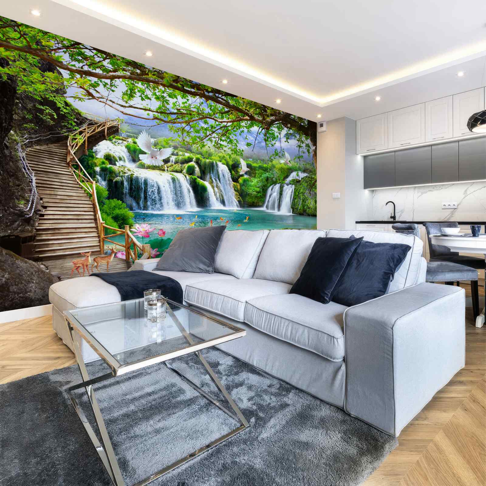 Fototapeta fotografia s vodopádmi a zelenou vegetáciou