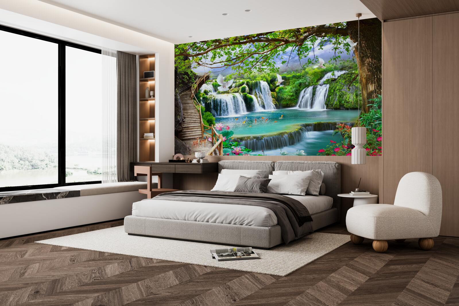 Fototapeta fotografia s vodopádmi a zelenou vegetáciou