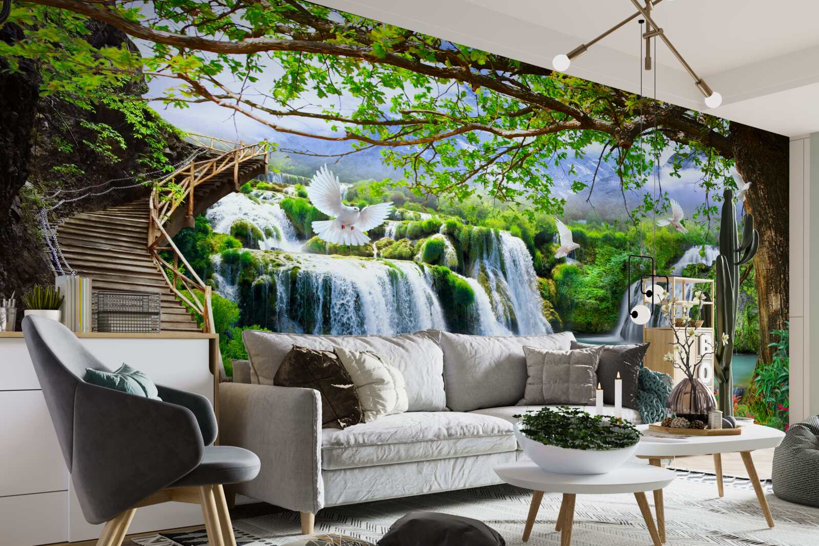 Fototapeta fotografia s vodopádmi a zelenou vegetáciou