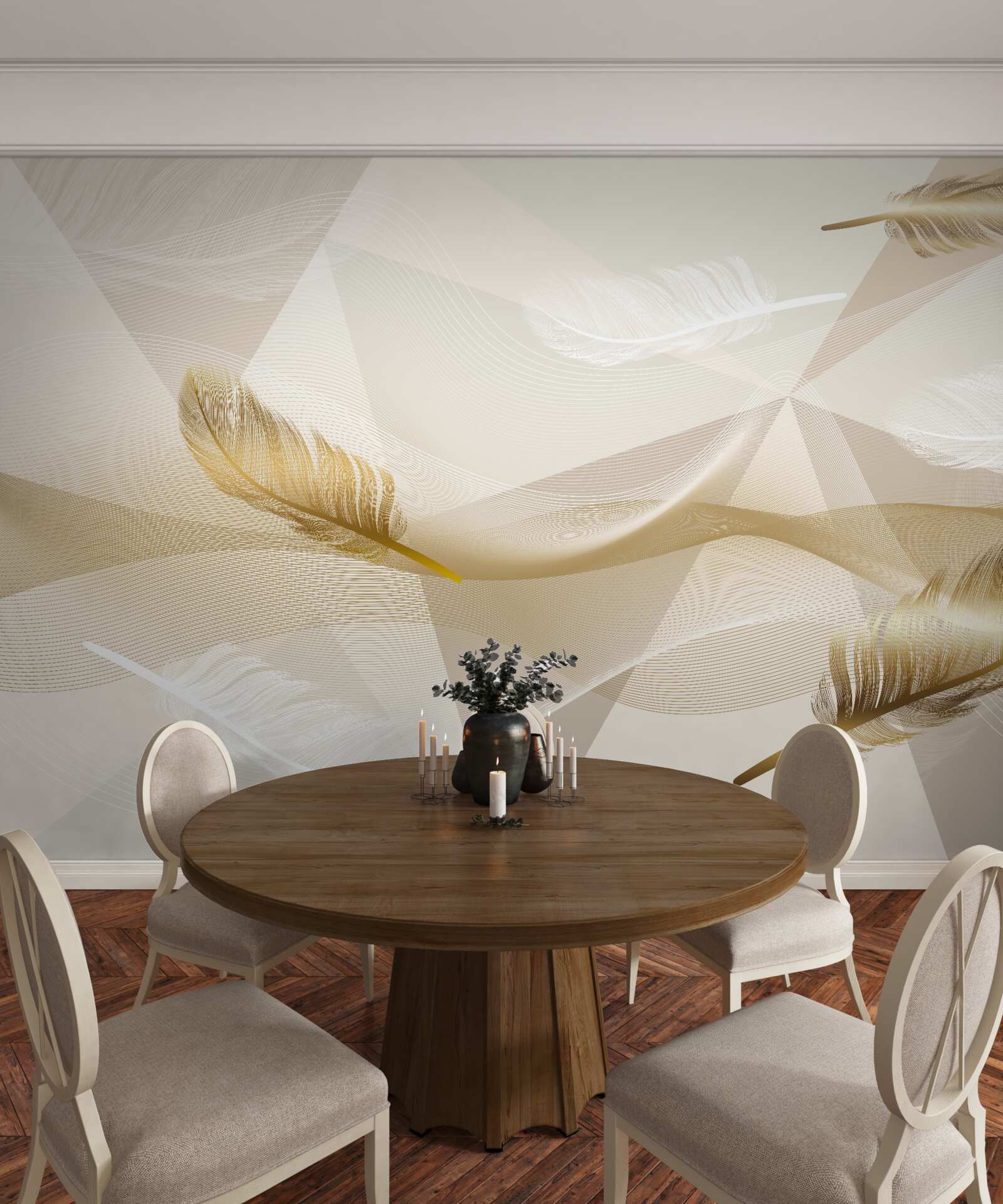 Fototapeta lietajúce pierka a geometrické tvary